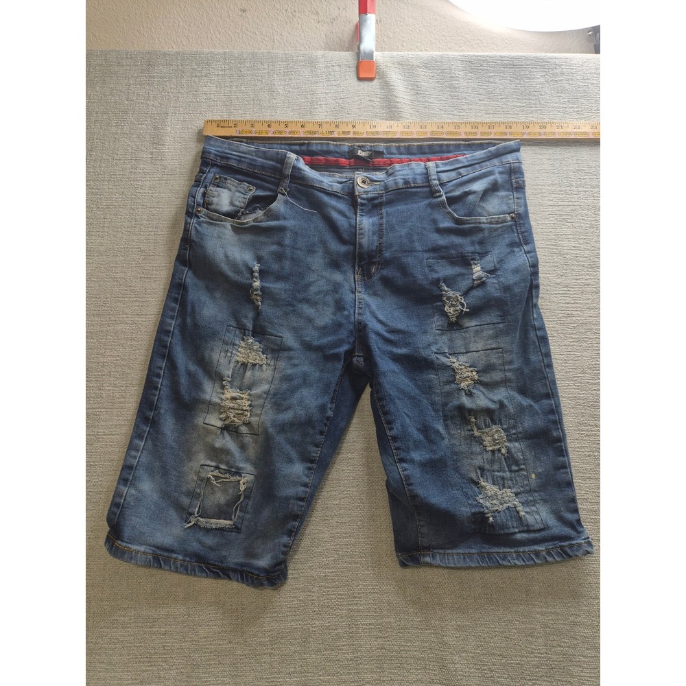 Public Supply Co. Bermuda Shorts Mens 36 Blue Denim Cotton Stretch Distressed